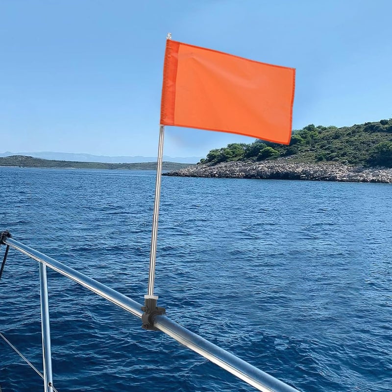 FLAGMESAGE Orange Boat Flag with Replacement Flag, 12” x 18” Water Ski Flag with 52" Retractable Boat pole & Firm Holder, Durable Boating Safety Skier Down Flag for Swimming, Surfing - Image 1